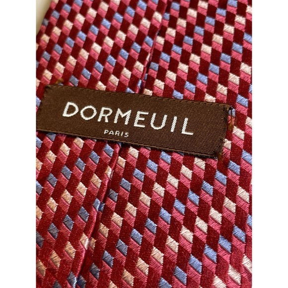 DORMEUIL Paris Men's 100% Silk Tie‎ ~ Red & Blue Geometric ~ - Picture 5 of 7